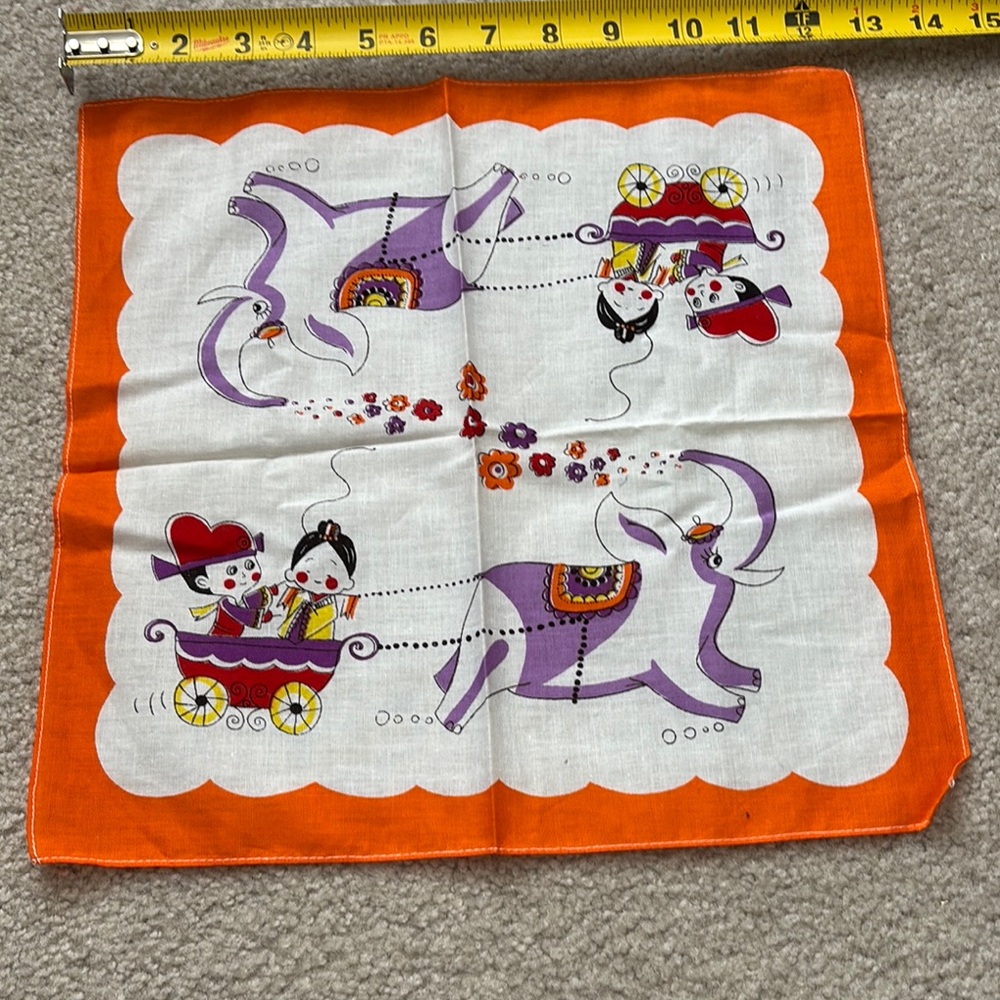 Orange and Purple Square Scarf with Whimsical Design
